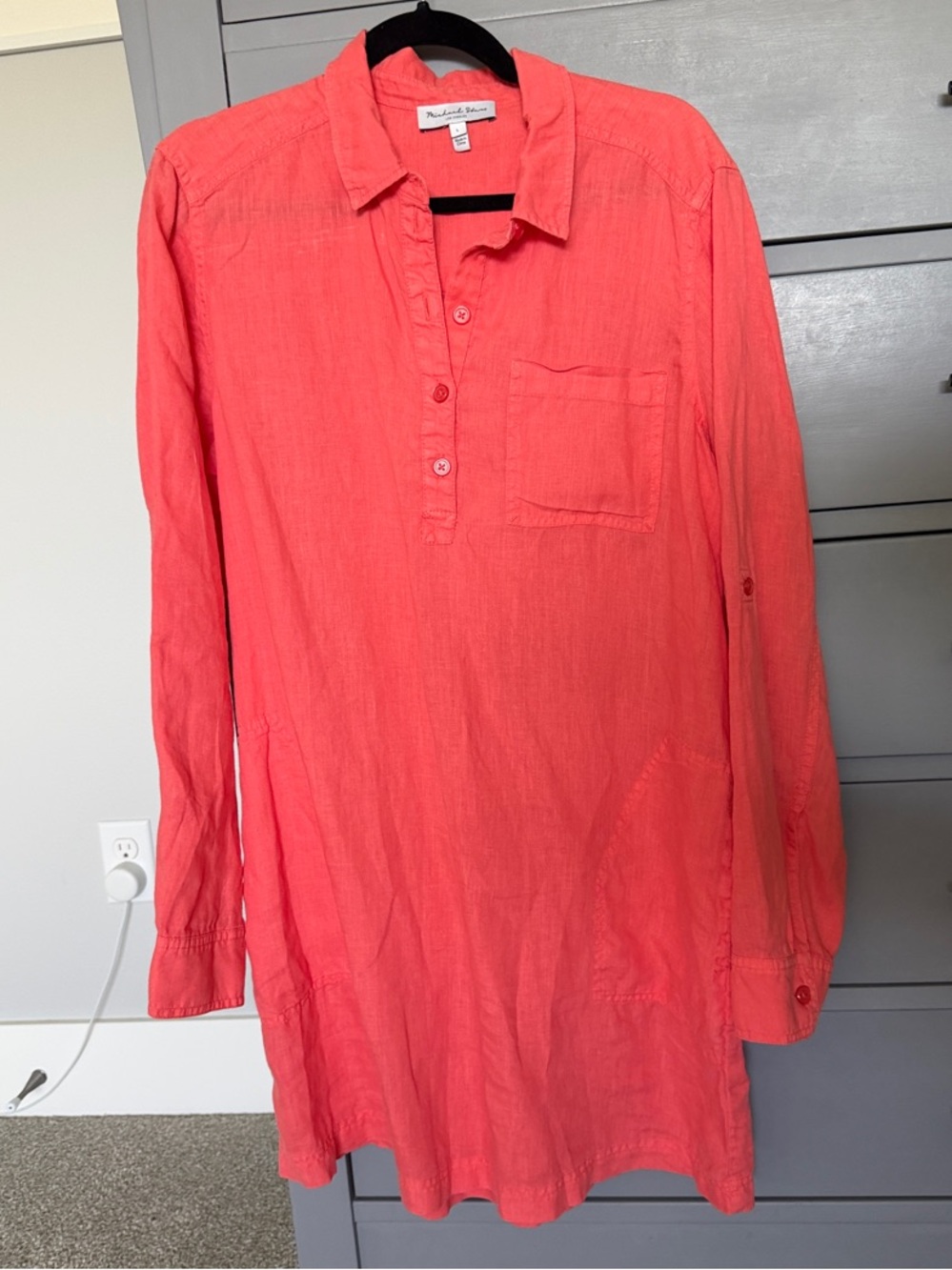 Michael Stars Coral Pink Long Sleeve Swim Coverup